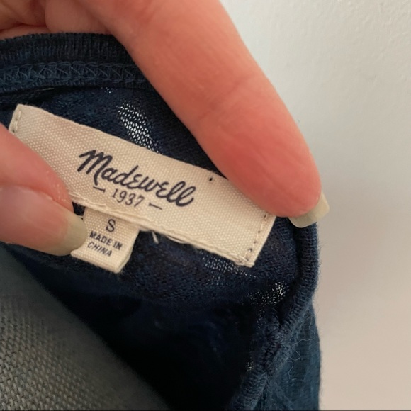 Madewell linen classic long sleeve t shirt top in heathered blue semi sheer - Picture 7 of 8